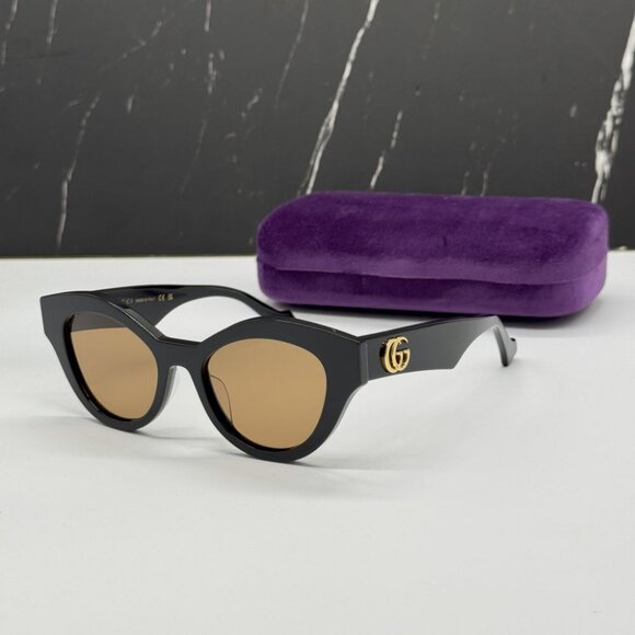 NEW GUCCI SUNGLASSES GG0957S 003 WOMEN BLACK ROUND EYEWEAR - Picture 1 of 12